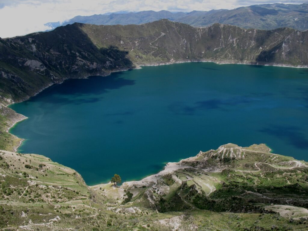 The turquoise Quilotoa Lagoon inside its crater