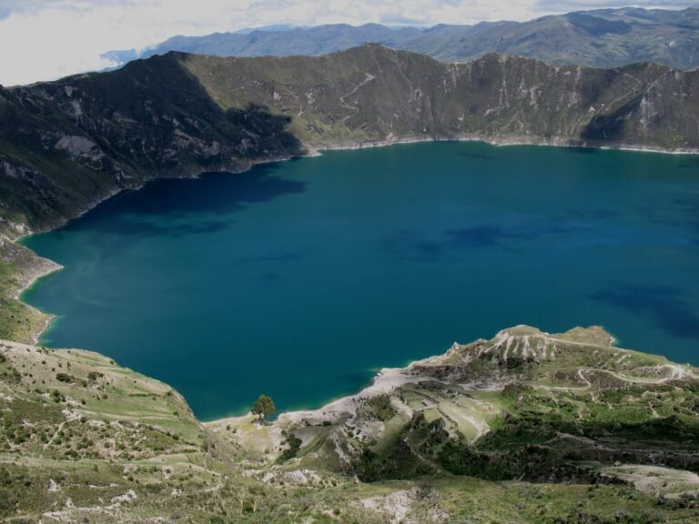The turquoise Quilotoa Lagoon inside its crater