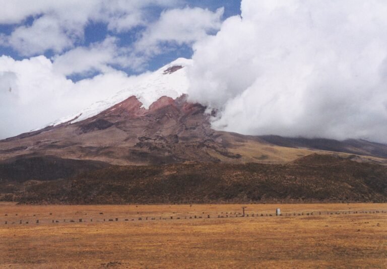 The red and snowy slopes of Cotopaxi Volcano